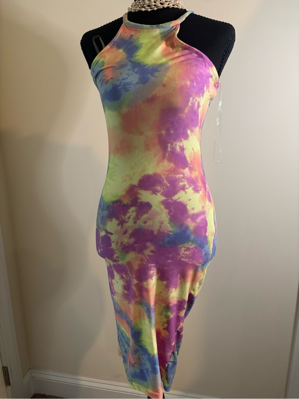 New Look Tie-Dye Midi Dress in Yellow, Purple, Blue